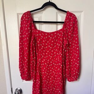 red floral mini dress